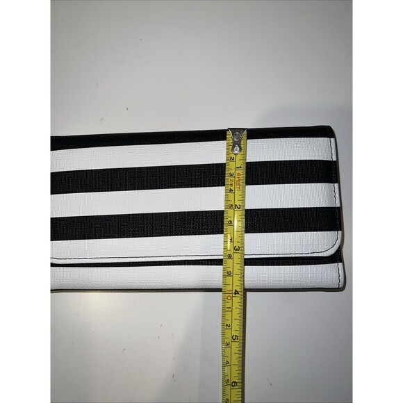 Kut From the Kloth Wallet Slim Black White Striped Vegan Leather Tri Fold Snap - Picture 9 of 12